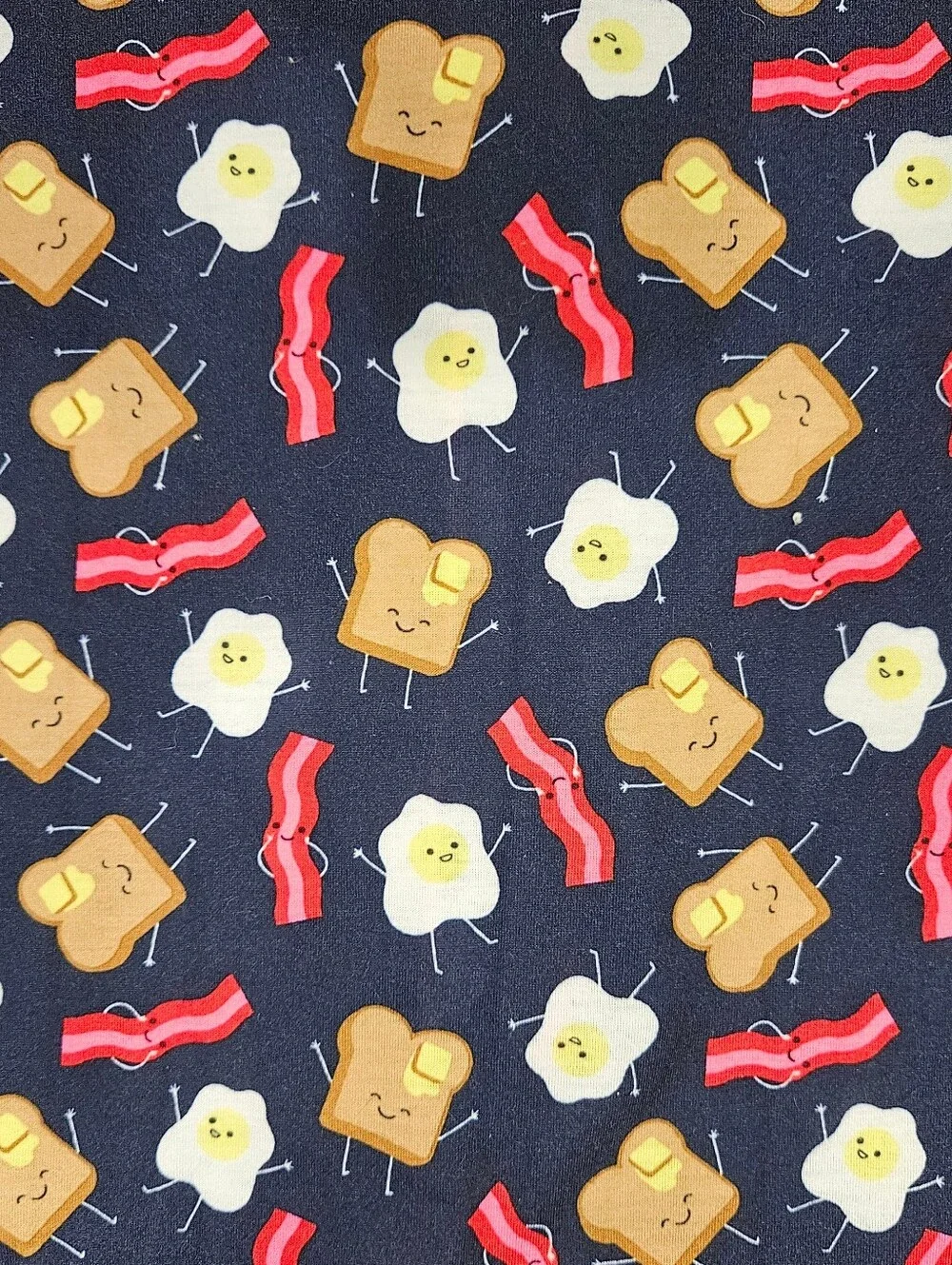 Justice Bacon Eggs Toast Faces Anthropomorphic  Pajama Top Button Front Sz 16/18